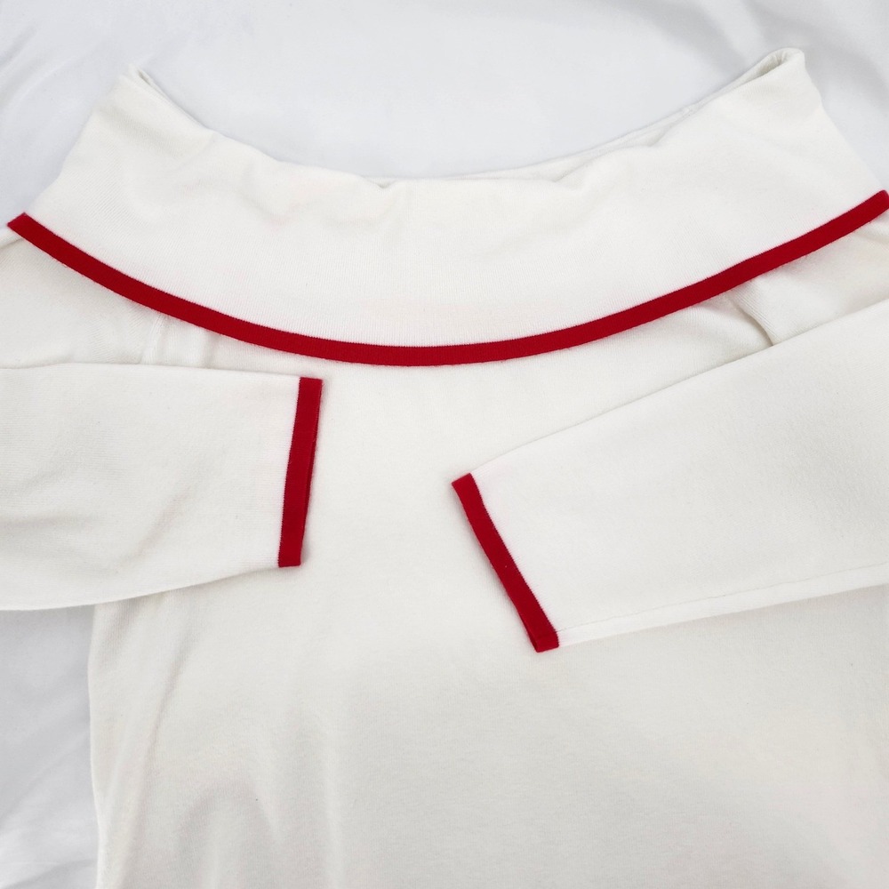 Venus Womens Cream Red Trim Off Shoulder‎ Sweater Size 1X Parisian Chic Holiday